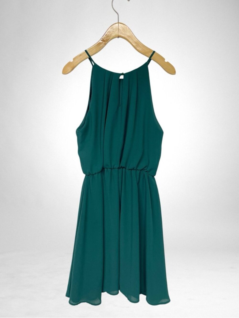 Lush Forest Green Halter Mini Dress with Elastic Waist Size M - Picture 3 of 9